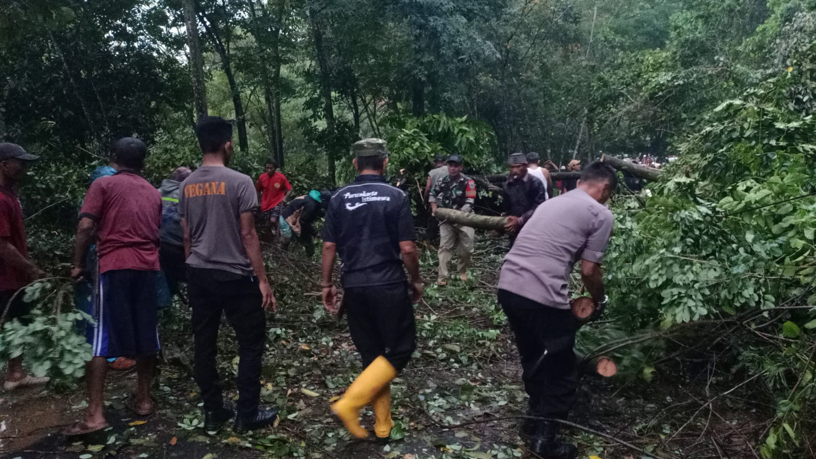 Respon Cepat Polisi Di Purwakarta Lakukan Penanganan Longsor Yang Menutupi Jalan