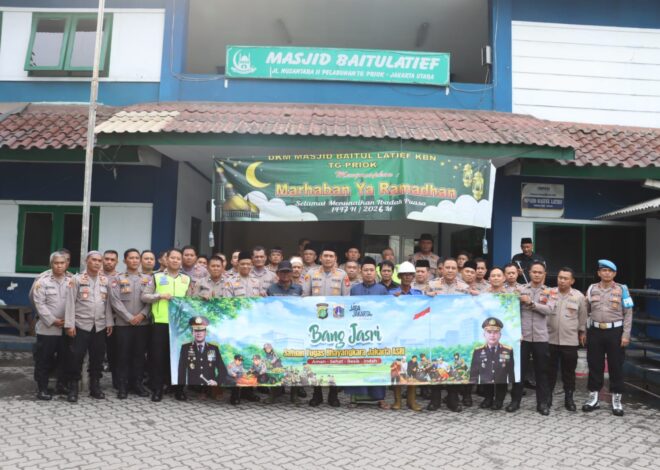 Satgas Bang Jasri Polres Priok Gelar Kerja Bakti Di Masjid Baitul Latief Pererat Sinergi Ramadhan 1447 H